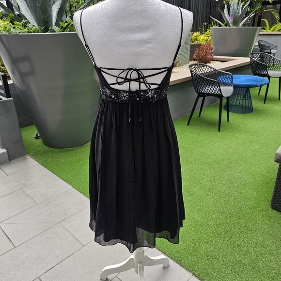 OC by Oleg Cassini ✦ Silk Cocktail Dress ✦ Crystal Lace-Up Drop Waist Black 2 - Picture 5 of 17